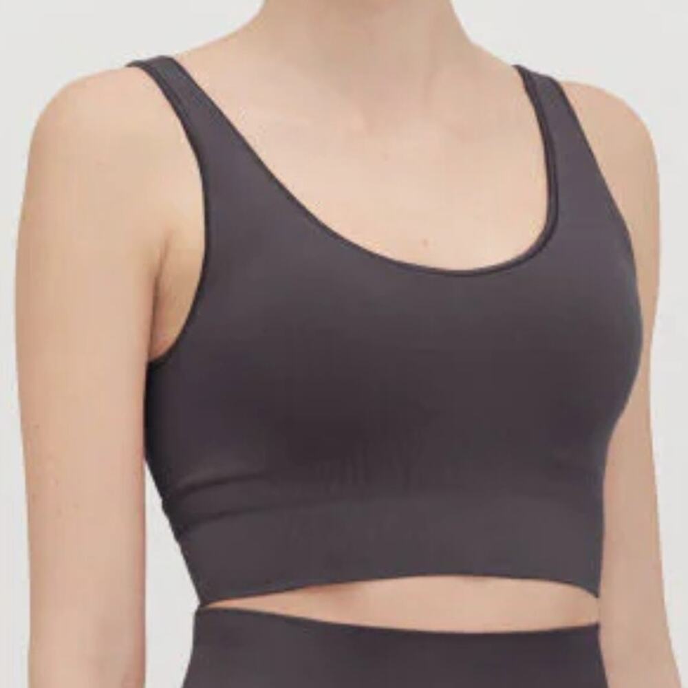 Cuyana NEW Stretch Cropped Top Charcoal Gray Sports Bra Womens Size Large XL - Picture 4 of 9